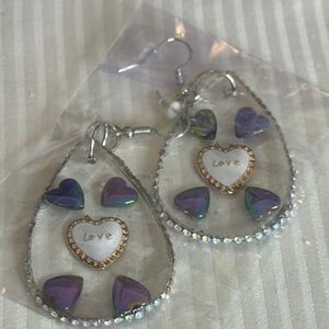 Chic Heart Drop Earrings with Love Accents